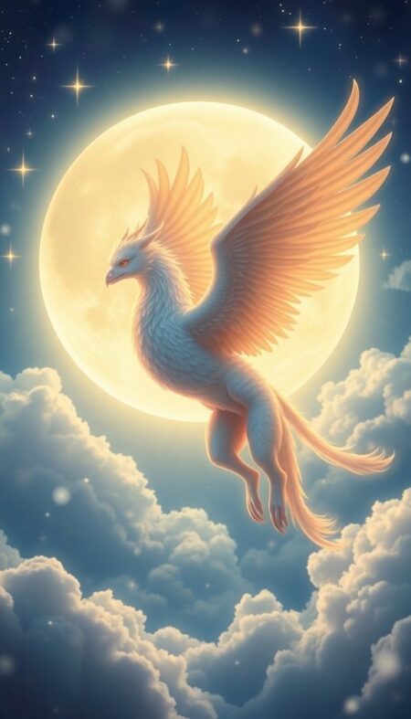 Ethereal Griffin in Moonlit Skies Phone Wallpaper