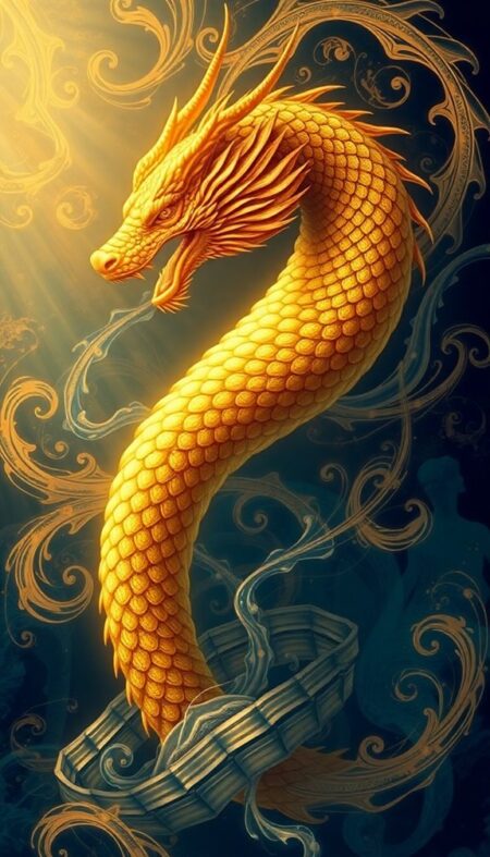 Golden Hydra Mythic Elegance Phone Wallpaper