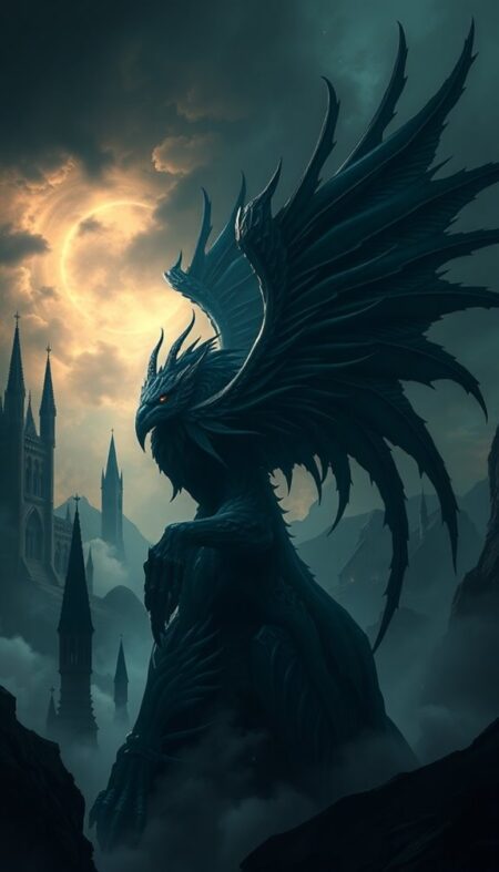 Shadow Griffin in a Gothic Realm Phone Wallpaper