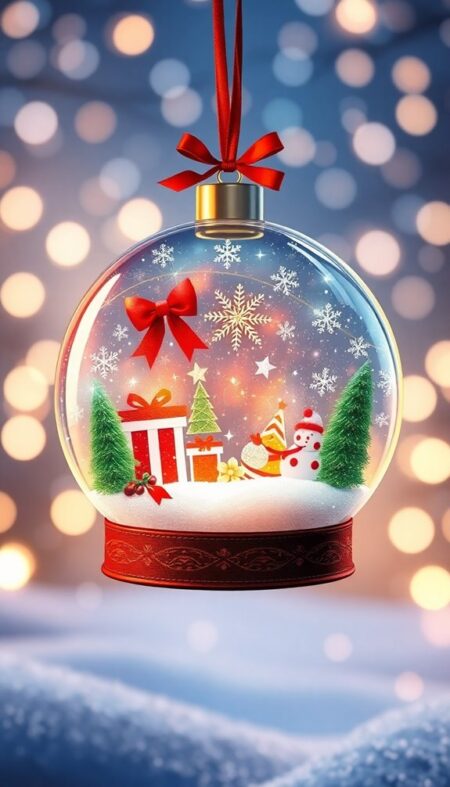 Festive Ornament Snow Globe Phone Wallpaper With Holiday Sparkle