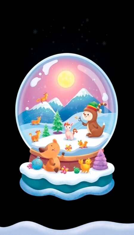 Whimsical Animal Snow Globe Phone Wallpaper for Playful Design