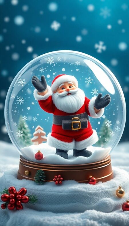 Santa Claus on Snow Globe Phone Wallpaper for a Magical Touch