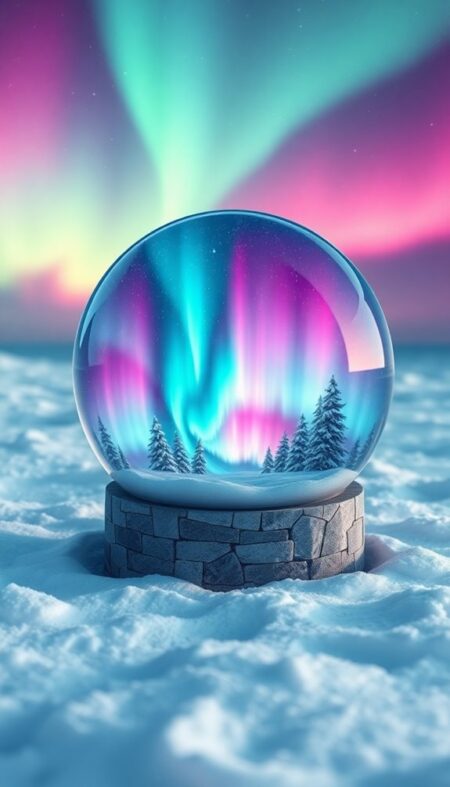 Aurora Borealis Snow Globe Phone Wallpaper for Stunning Northern Lights