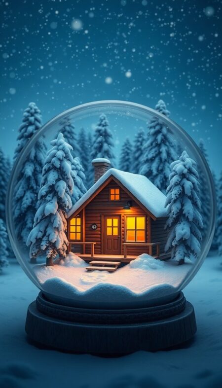 Cozy Cabin Snow Globe Phone Wallpaper for Winter Warmth