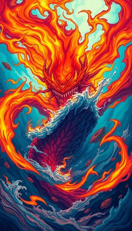 Fire Kraken Inferno Beneath the Sea Phone Wallpaper