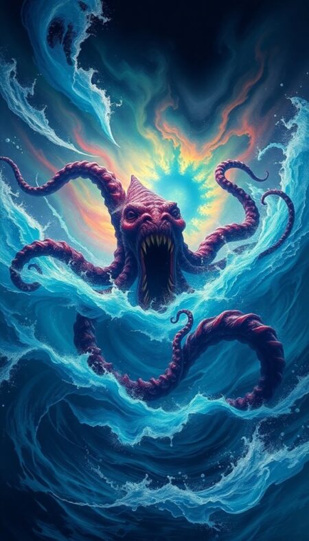 Kraken’s Fury Storm Beneath the Waves Phone Wallpaper