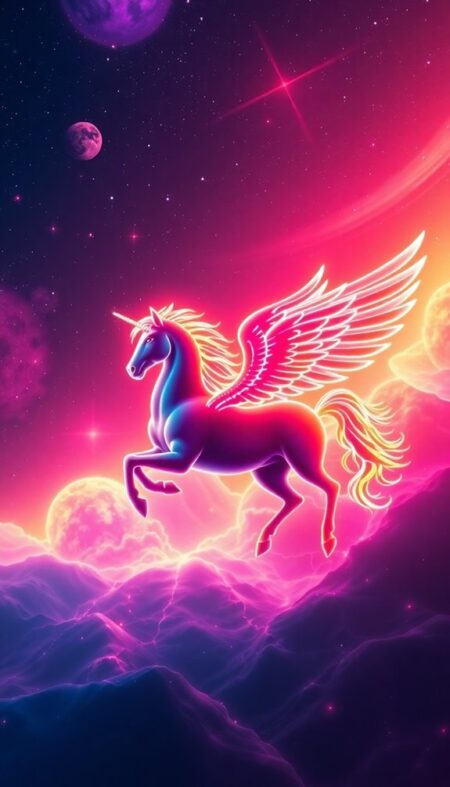 Dazzling Neon Pegasus Phone Wallpaper Concepts