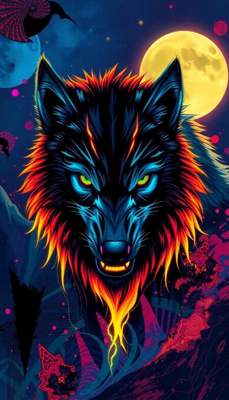 Neon Werewolf Phone Wallpaper