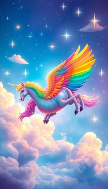 Vibrant Rainbow Pegasus Phone Wallpaper Themes